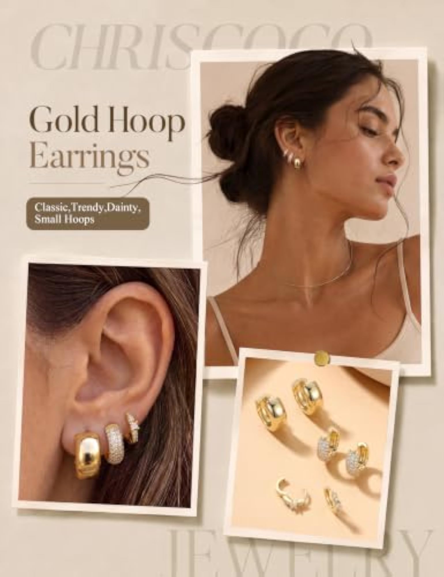 3 Pairs Women's Gold & Silver Hoop Earrings Set, Hypoallergenic